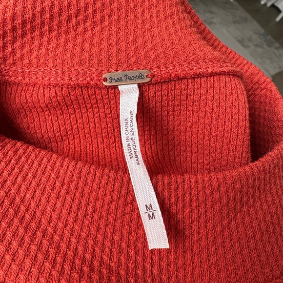 Free People Switch It Up Burnt Orange Thermal Sweater Top Crochet Sleeves - Picture 7 of 7